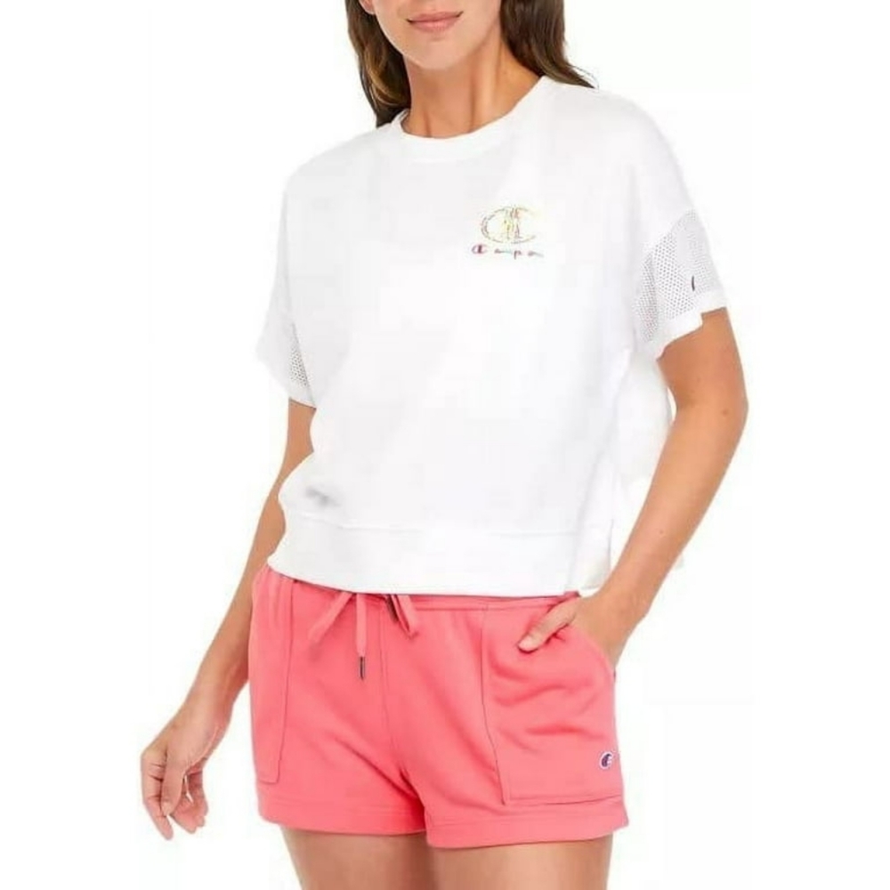 Champion Women's NWT White Campus Knit Short Sleeve Semi-Crop T-Shirt Sz Medium